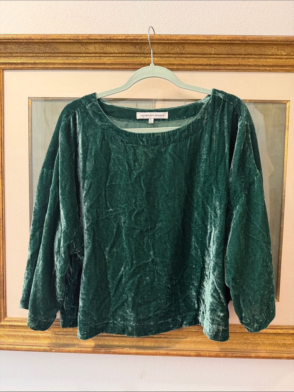 cupcakes & cashmere Emerald Green Velvet Scoop Neck Blouse - Picture 6 of 7